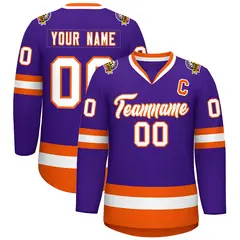 Purple White-Orange Classic Hockey Jersey 1