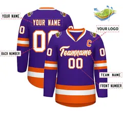 Purple White-Orange Classic Hockey Jersey 2