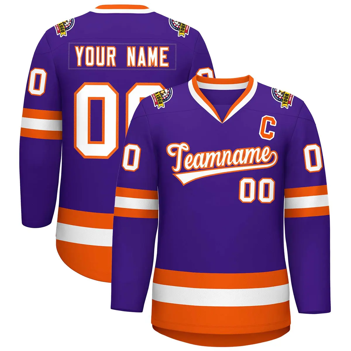 Purple White-Orange Classic Hockey Jersey
