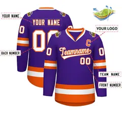 Purple White-Orange Classic Hockey Jersey 2
