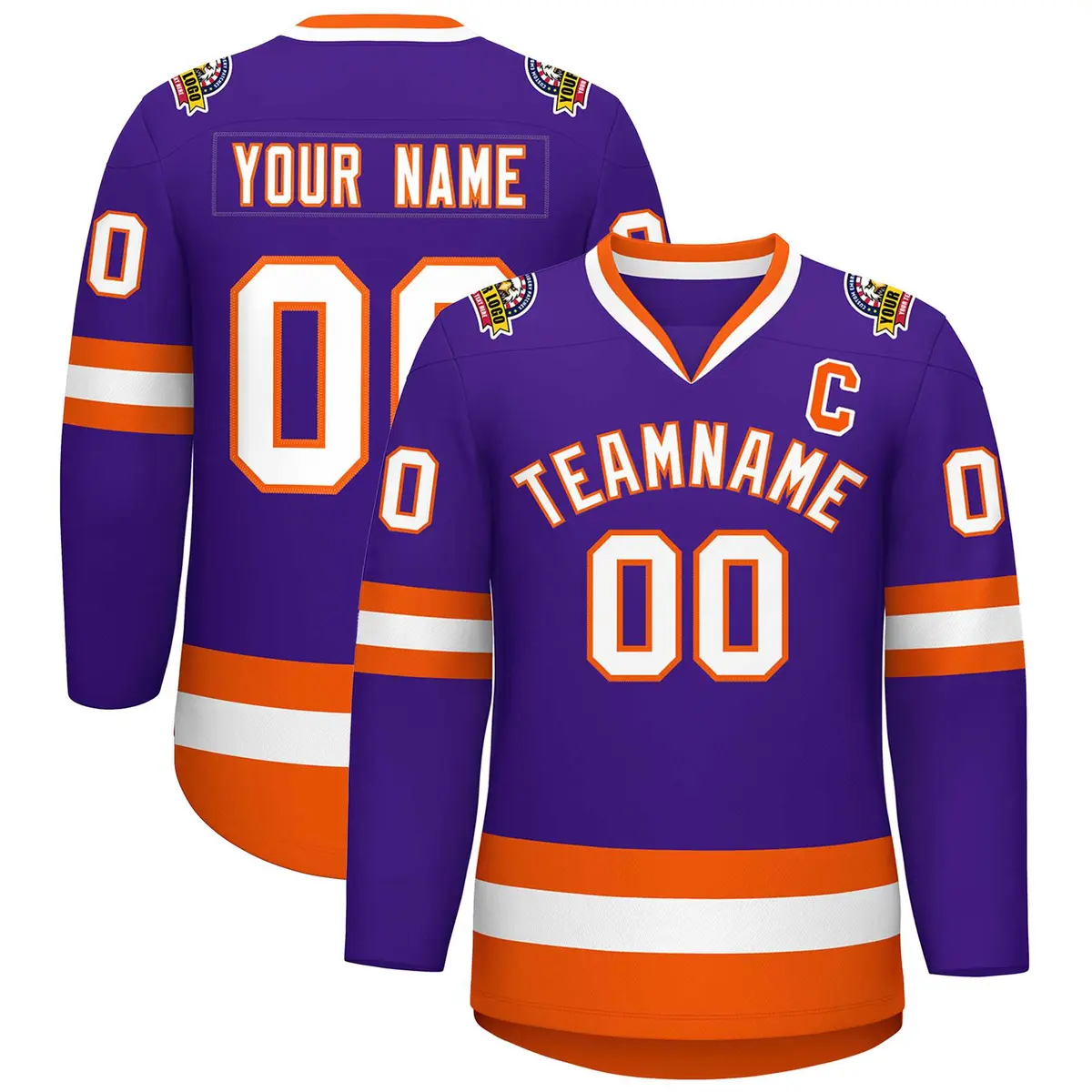 Purple White-Orange Classic Hockey Jersey