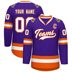 Purple White-Orange Classic Hockey Jersey 1