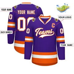 Purple White-Orange Classic Hockey Jersey 2