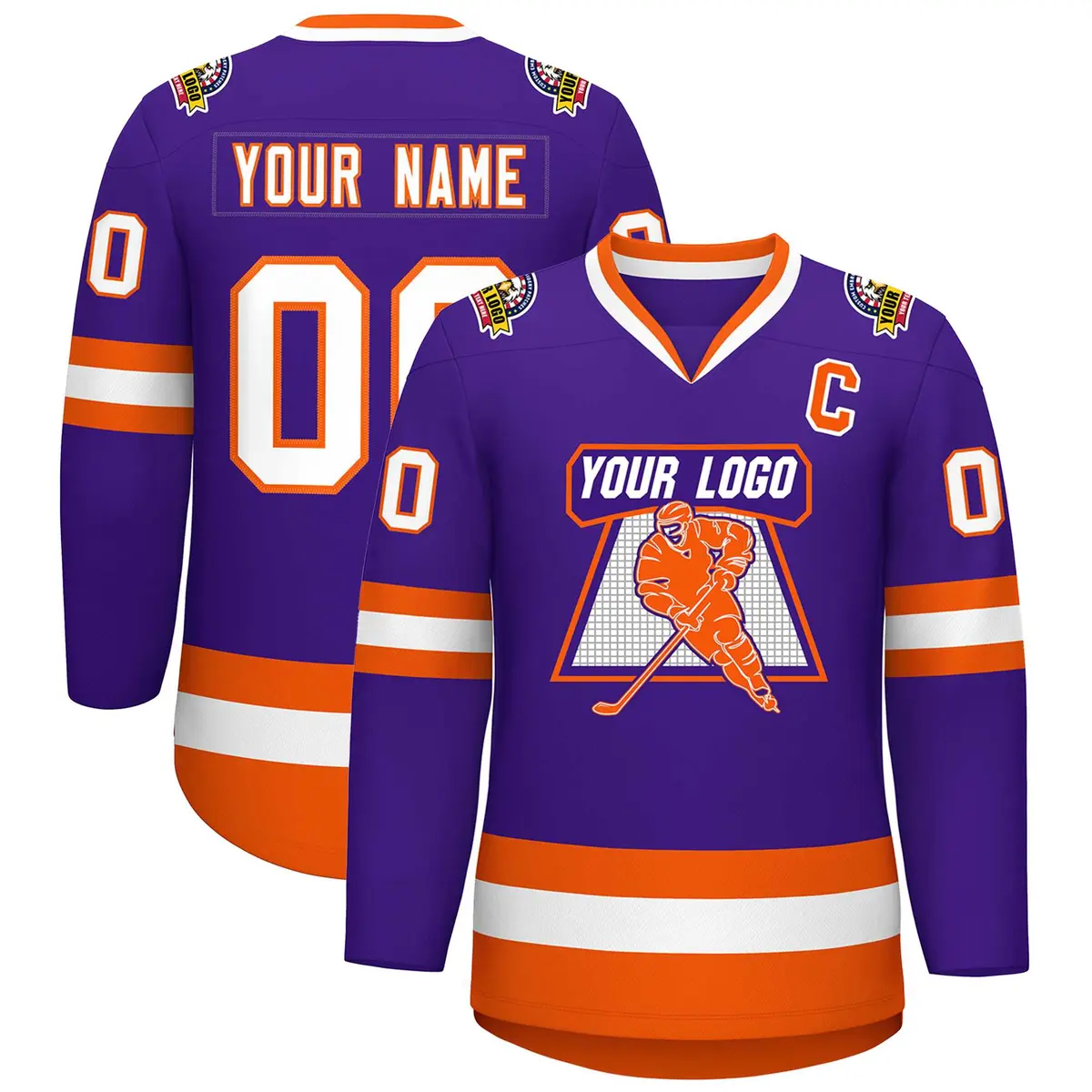 Purple White-Orange Classic Hockey Jersey