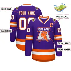 Purple White-Orange Classic Hockey Jersey 2