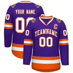 Purple White-Orange Classic Hockey Jersey 1