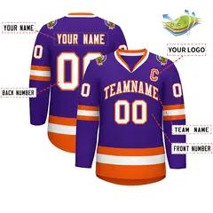 Purple White-Orange Classic Hockey Jersey 2