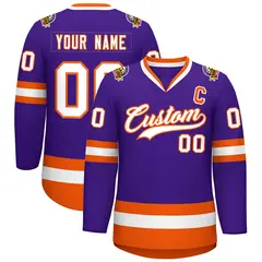 Purple White-Orange Classic Hockey Jersey