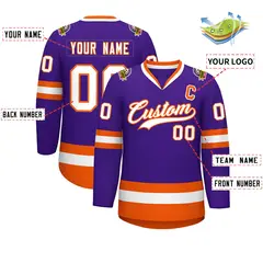 Purple White-Orange Classic Hockey Jersey 2