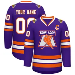 Purple White-Orange Classic Hockey Jersey 1