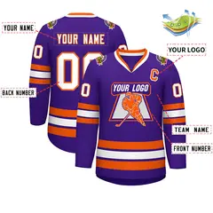 Purple White-Orange Classic Hockey Jersey 2