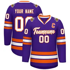 Purple White-Orange Classic Hockey Jersey 1