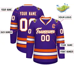 Purple White-Orange Classic Hockey Jersey 2
