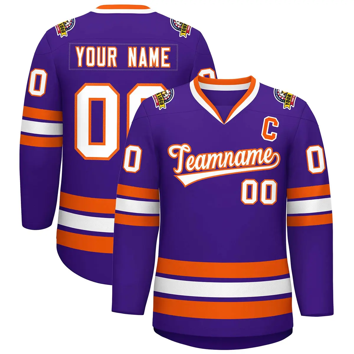 Purple White-Orange Classic Hockey Jersey