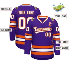 Purple White-Orange Classic Hockey Jersey 2