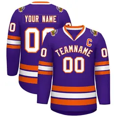 Purple White-Orange Classic Hockey Jersey 1