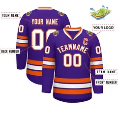 Purple White-Orange Classic Hockey Jersey 2