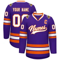 Purple White-Orange Classic Hockey Jersey