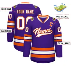Purple White-Orange Classic Hockey Jersey 2