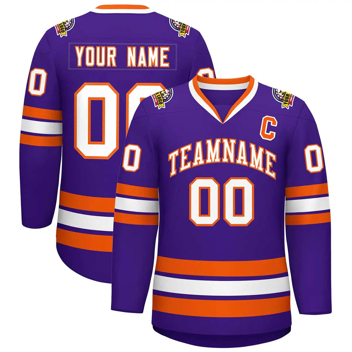 Purple White-Orange Classic Hockey Jersey