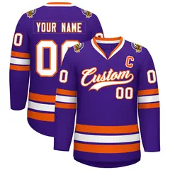 Purple White-Orange Classic Hockey Jersey 1