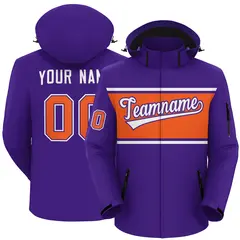 Purple White-Orange Color Block Hooded Waterproof Jacket 1