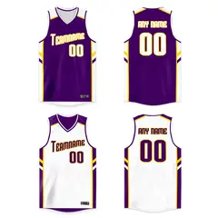 Purple White-Orange Double Side Men/Boy Basketball Jersey 1