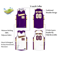 Purple White-Orange Double Side Men/Boy Basketball Jersey 2