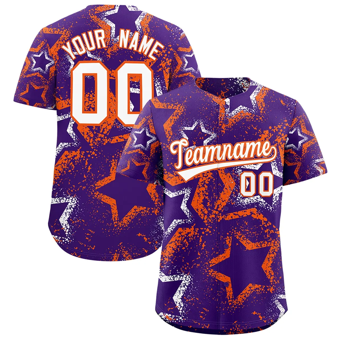 Purple White Orange Graffiti Star Ink Baseball Jersey