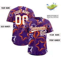 Purple White Orange Graffiti Star Ink Baseball Jersey 2