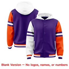 Purple White-Orange Raglan Three Stripes Varsity Letterman Jacket Hoodie 2