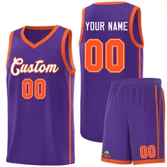 Purple White-Orange Two Bars Basketball Uniform Jersey