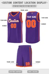 Purple White-Orange Two Bars Basketball Uniform Jersey 2