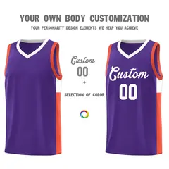 Purple White-Orange Two-Tone Classic Basketball Jersey 3