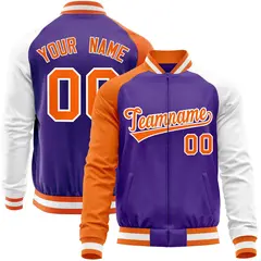 Purple White-Orange Varsity Full-Zip Raglan Letterman Baseball Jacket