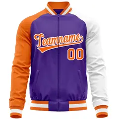 Purple White-Orange Varsity Full-Zip Raglan Letterman Baseball Jacket 5