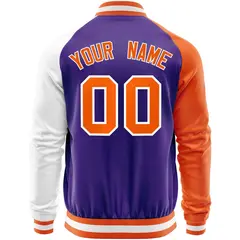 Purple White-Orange Varsity Full-Zip Raglan Letterman Baseball Jacket 6