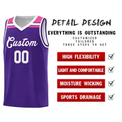 Purple White-Pink Classic Sports Basketball Jersey 4