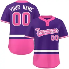 Purple White-Pink Color Block Two-Button Softball Jersey 1
