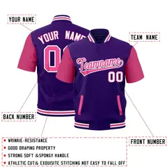 Purple White Pink Full-Snap Short Sleeve Varsity Jacket 2