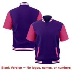 Purple White Pink Full-Snap Short Sleeve Varsity Jacket 7
