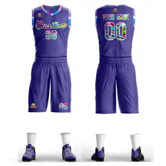Purple White-Pink Graffiti Pattern Mesh Basketball Jersey Sets