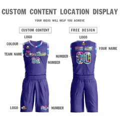 Purple White-Pink Graffiti Pattern Mesh Basketball Jersey Sets 3
