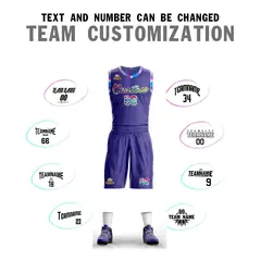 Purple White-Pink Graffiti Pattern Mesh Basketball Jersey Sets 4