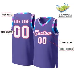 Purple White-Pink Graffiti Pattern Mesh Basketball Jersey Tops 2