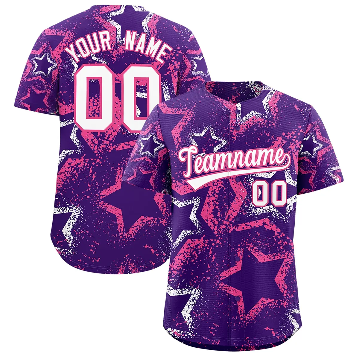 Purple White Pink Graffiti Star Ink Texture Baseball Jersey