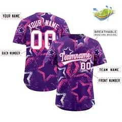 Purple White Pink Graffiti Star Ink Texture Baseball Jersey 2