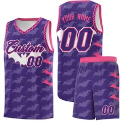 Purple White Pink Halloween Bat Pattern Basketball Jersey 1