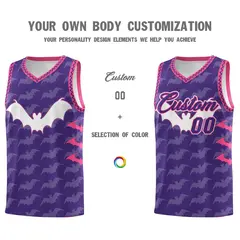 Purple White Pink Halloween Bat Pattern Basketball Jersey 3