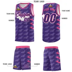Purple White Pink Halloween Bat Pattern Basketball Jersey 5